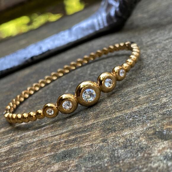 NEW Gold Beaded Bangle Bracelet with Crystal Accents - Picture 1 of 10